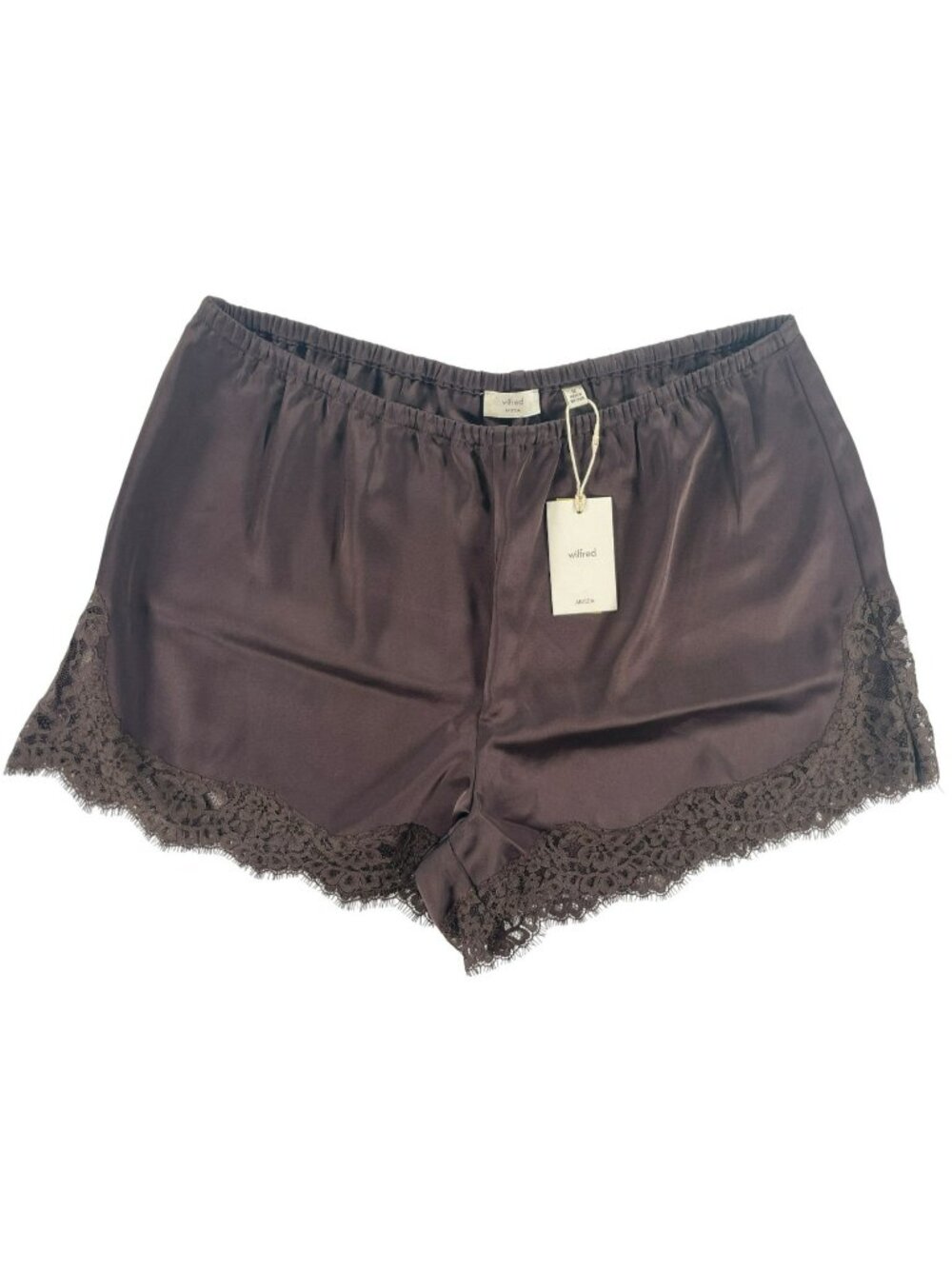 Aritzia x Wilfred Whimsy Lace-Trim Brown Satin Shorts Women's Sz M (MSRP$98) NEW